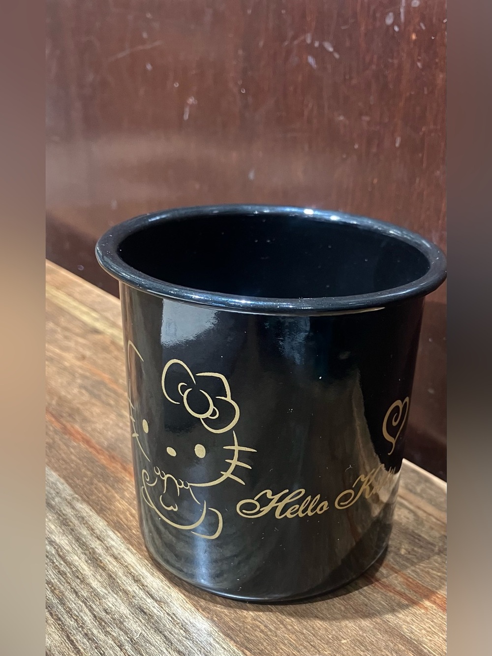 Hello Kitty black gold mug collaboration with Saba pewter camping